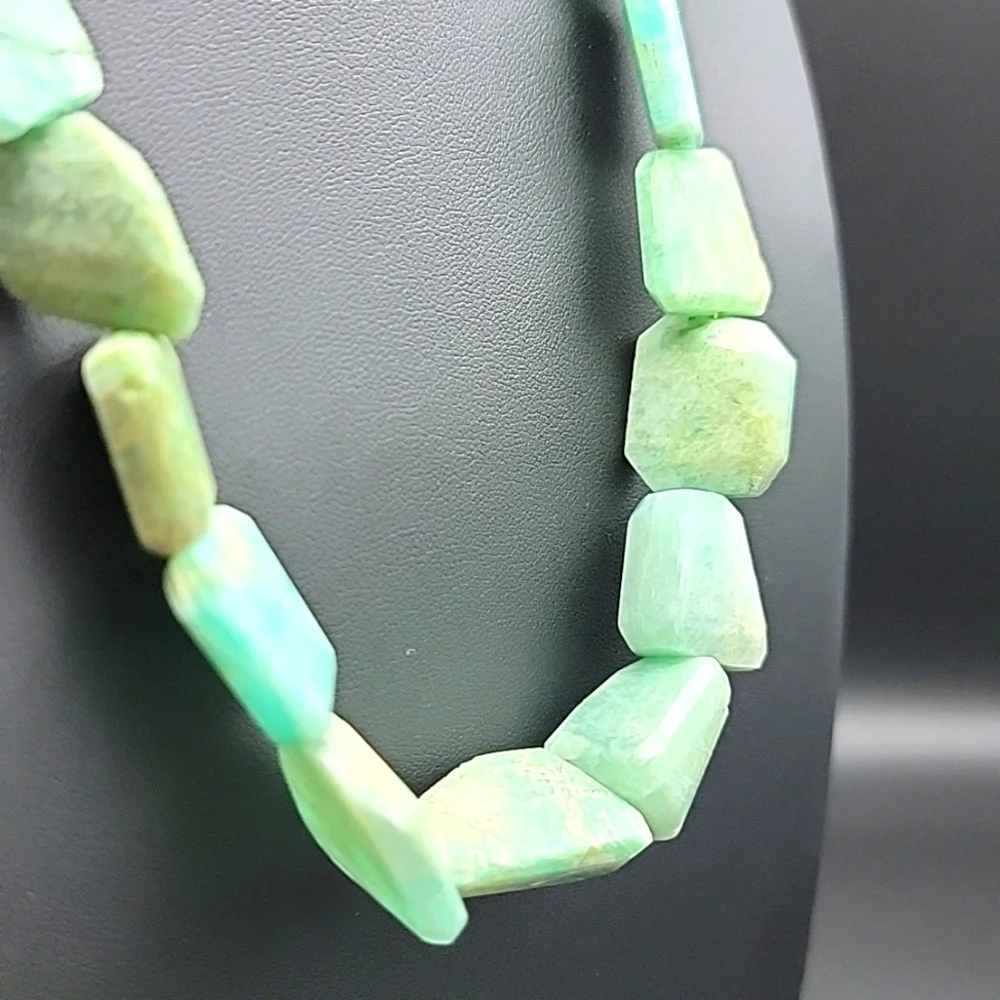 Chunky Amazonite Facet Cut 830 Cts Beaded Free Form Natural Gemstone Necklace